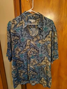 Blue Hawaiian Short Sleeve Shirt Pierre Cardin XL Tropical - Picture 1 of 4