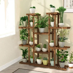 X-Large 11-Tiered Wood Plant Stand Plants Pots Shelf Rack Organizer Living Room - Picture 1 of 12