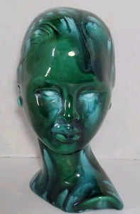 Vintage Head Bust Woman Green Ceramic 7.5" Decor Retro Mid Century - Picture 1 of 9