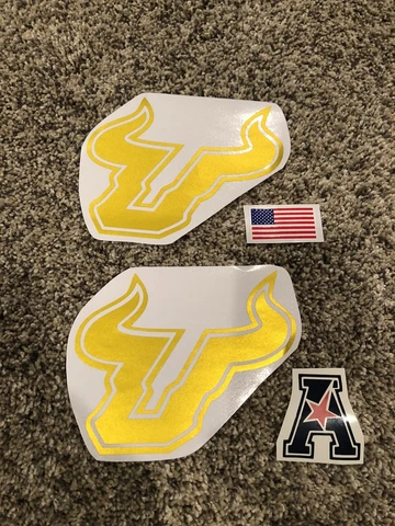 USF Bulls Custom Gold Satin Chrome Full Size FS Football Helmet Decals Flag AAC Cover