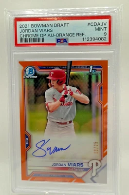 Jordan Viars 2021 Bowman Draft Chrome 1st Orange Refractor /25 PSA 9! Phillies - Image 1 of 2