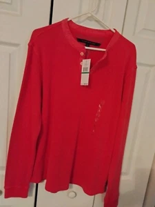 NWT Tommy Hilfiger Mens Long Sleeve Crew Neck 1/4 Button Casual Sz L Coral - Picture 1 of 5