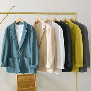 2025 Men Casual Suit Jacket Formal Business Cotton Linen Blazer Button Slim Fit! - Picture 1 of 30