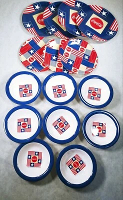 Coca-Cola Gibson Lote De 15 Bandera Rojo Blanco y Azul Melamina Cuencos Platos Plástico Foto 1 de 4