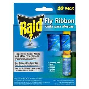 Pack Of 10 Fly Ribbon Insect Trap Sticky Glue Catcher Strip Traps Kitchen Food, - Picture 1 of 5