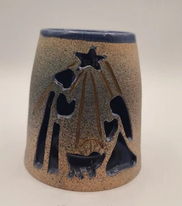 Weihnachten blau Krippe Tamarack Kunstkeramik Owego, NY Kerzenhalter SIGNIERT - Bild 1 von 13