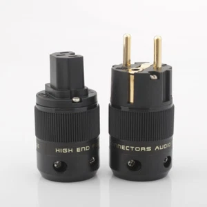 24K Gold Plated EU Schuko Mains Power Plug Male Connector Cable Cord HiFi - Afbeelding 1 van 12