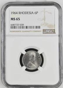 Rhodesia 6 Pence 1964 NGC MS 65 - Picture 1 of 2
