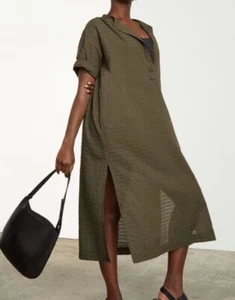 Vestido Everlane Caftán Algodón Orgánico Texturizado Lagenlook Midi Para Mujer Pequeño Verde - Imagen 1 de 9