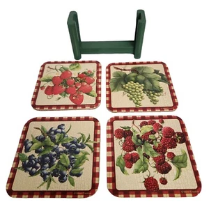 Juego de 4 Posavasos Vintage Bayas Fresa Uva Floral Jardín Casa Decoración - Imagen 1 de 8