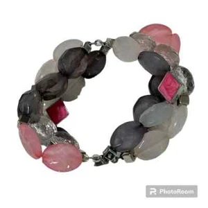 Pink Gray Beaded Stretch Bracelet - Picture 1 of 3