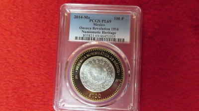 2014 MEXICO 100 PESOS 1916 Oaxaca Revolution Numismatic Heritage SilverCoin PL69 - Image 1 of 4