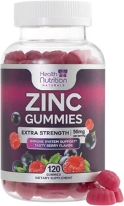 Zinc Supplement 50mg Gummies for Adults - Max Strength Skin Health & Immune Bone - Picture 1 of 18