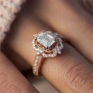 Alloy Diamond Ring Gold Silver Wedding Princess Engagement Ring Size 6-10 - Picture 1 of 11