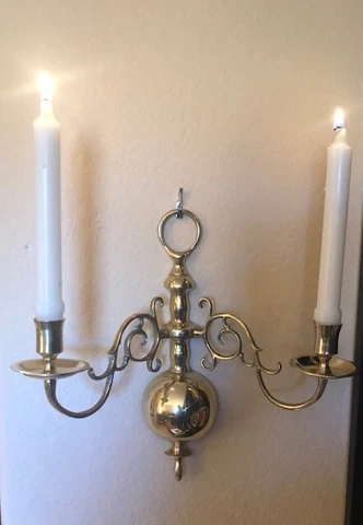 Georgian Style Brass 2 Arm Wall Mounted Sconce Candle Holder 13" X 13 1/2" Cover