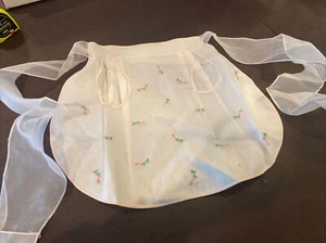 Vintage APRON Embroidered Pastel FLOWERS Pink Piping NEW Organza BergdorfGoodman - Picture 1 of 12