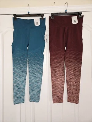 Xersion High Rise Fitted Full Length Leggings Teal Maroon Women's Sz M Set Of 2 - Image 1 of 4