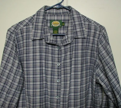 Camisa para mujer azul a cuadros 100 % algodón franela Cabela con botones XL Foto 1 de 4