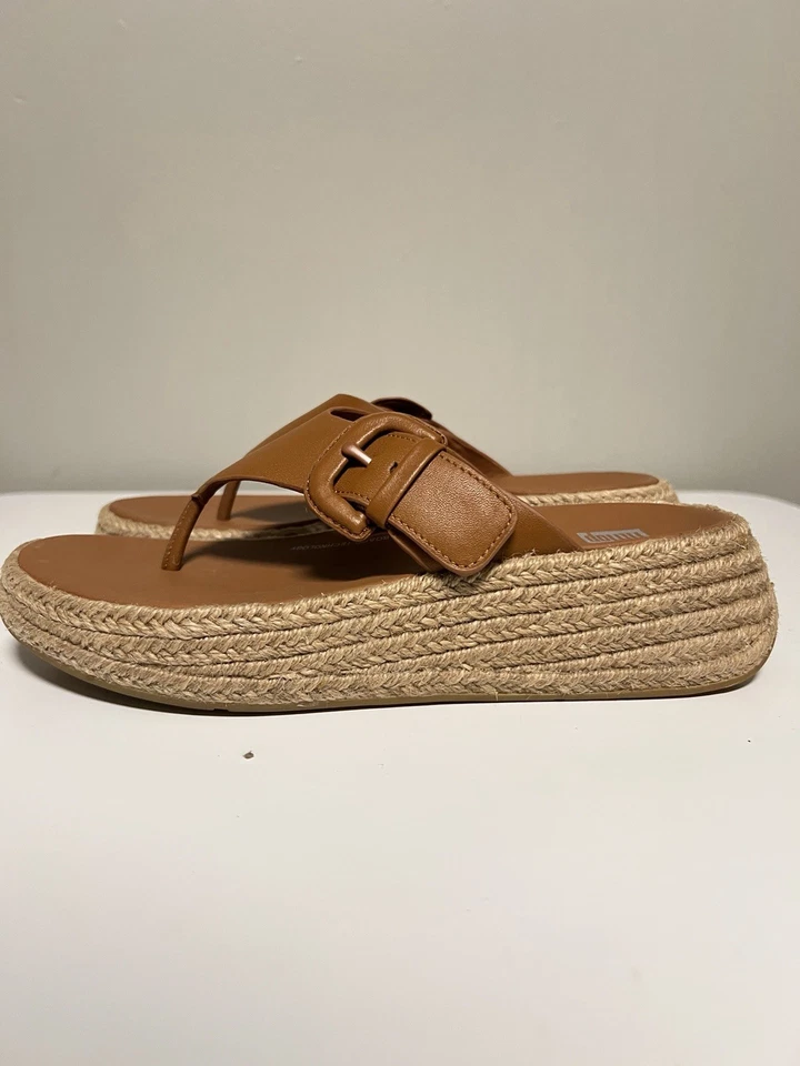 Fitflop F-MODE Espadrille Leather Flatform Toe-Post Sandals Deep Tan EU 37 US 6 - Image 1 of 4