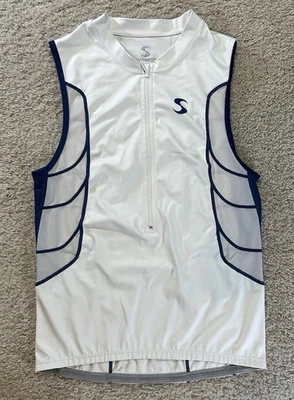 Camiseta deportiva de ciclismo Synergy 1/2 cremallera sin mangas para hombre talla mediana blanca Foto 1 de 4