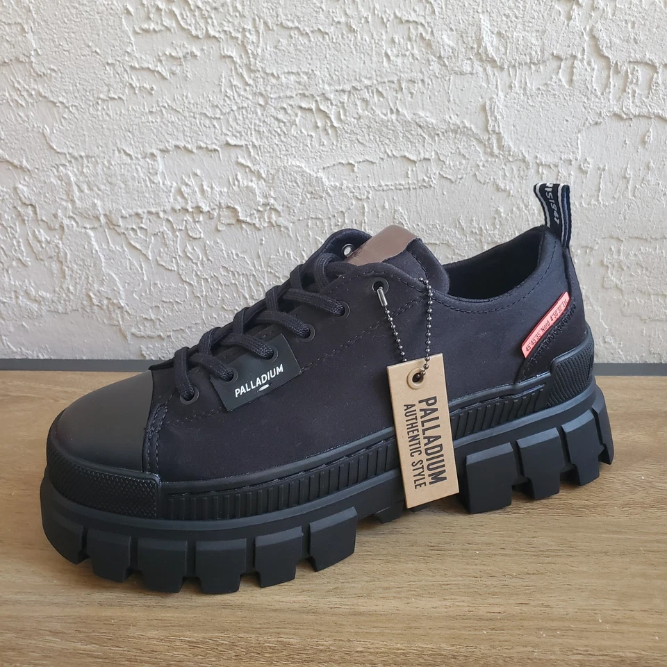 Botas de plataforma Palladium Revolt Lo TX para mujer 8,5 negras de lona gruesas Gorpcore Y2K Foto 1 de 4