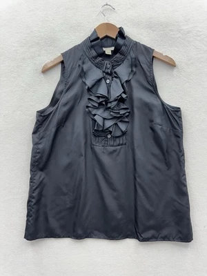 J.CREW Women’s 12 Black 100% Silk Ruffle Pleated Top - Image 1 of 4