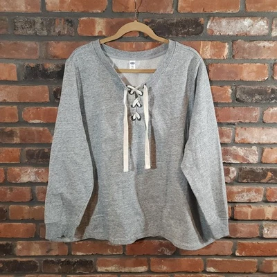 Moletom de lã Old Navy ajuste relaxado com cadarço cinza casual aconchegante feminino XXL - Imagem 1 de 4