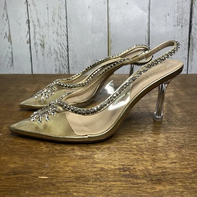 Clear Rhinestone Heels Womens 9 Diamond Pointy Toe Shoes - Image 1 of 4