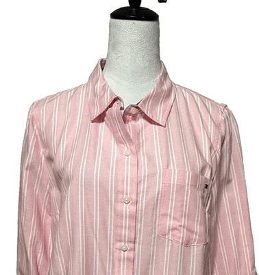 Blusa Tommy Hilfiger Feminina Média Rosa Branca Listrada Viscose Botão Praiano Nova Com Etiqueta - Imagem 1 de 4