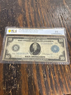 $10 1914 Federal Reserve Note Chicago ( very good 10 ) - Image 1 of 4