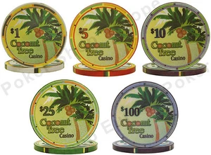 CERAMIC POKER CHIPS (sample pack) COCONUT TREE CASINO PROFESSIONAL CLAY FEEL - Picture 1 of 1