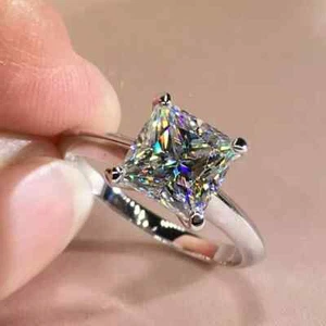4.00Ct Princess Cut Lab Created Diamond Wedding Ring 14k White Gold Finish - Picture 1 of 6
