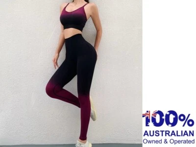 Ombre High Quality 2 Piece Yoga Fitness Set Gym Workout Crop Top Sports Leggings - Image 1 of 4