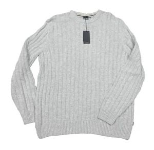 Boss Hugo Boss Men's Gray Laaron Wool Cashmere Ribbed Crew-Neck Pullover Sweater - Picture 1 of 3