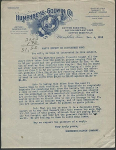 Memphis TN: 1915 HUMPHREYS-GODWIN CO. Cotton Seed Meal etc. Letterhead, WWI Note - Picture 1 of 1