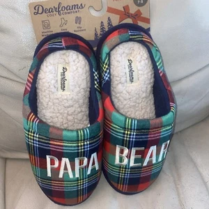 NEW Dearfoams Memory Foam Papa Bear Plaid Slippers Mens Size Small 7/8 Clogs - Picture 1 of 4