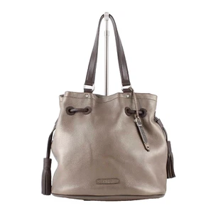 Cole Haan Sz 12 x 16 Bronze Brown Pebbled Leather Tassel Drawstring Purse - Picture 1 of 7