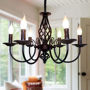 French Country Chandelier,Vintage Candle Chandelier,6 Lights Farmhouse Pendant L - Picture 1 of 12