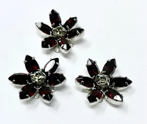 3pc Swarovski Buttons Findings 16mm Siam Flower Rhinestone Rhodium Overlay - Picture 1 of 3