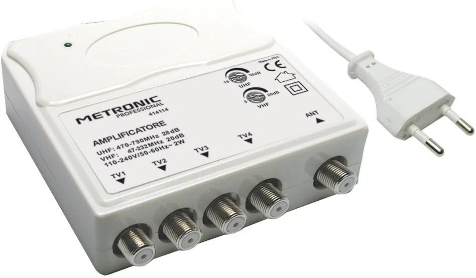 Amplificatore TV di linea da interno alimentato 28db 4 uscite METRONIC 414114 5G - Immagine 1 di 1