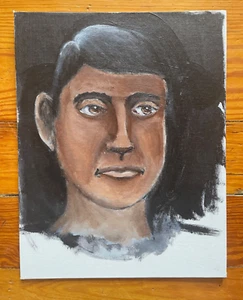 Arte popular forastero contemporáneo lienzo pintura retrato pelo negro joven 11x14 - Imagen 1 de 3