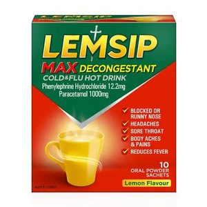 Bebida caliente para resfriados y gripe Lemsip Max con descongestionante limón 10 sobres - Imagen 1 de 3