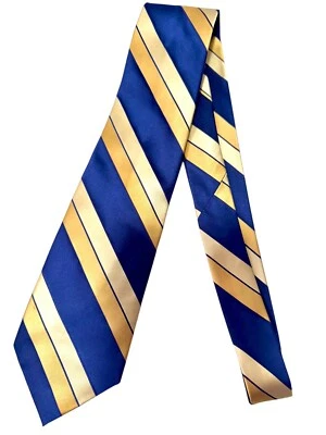 Covington Navy Gold Honey Diagonal Striped 100% Silk Classic Mens Neck Tie - Image 1 of 4
