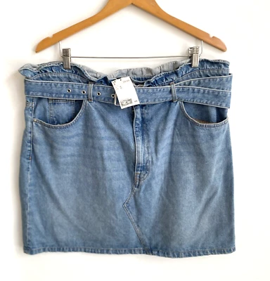 H&M Divided Denim Jean Skirt Belted Paperbag Waist Size 18 NWT - Image 1 of 4