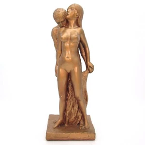 Figura de colección de 20" dorada dorada amante desnuda mujer áspera hombre áspero pareja estatua de tiza - Imagen 1 de 12