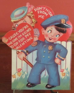 Tarjeta de San Valentín mecánica vintage de EE. UU. POLICÍA Y RUBIA - IR A LA POLICÍA PARA MI - Imagen 1 de 6