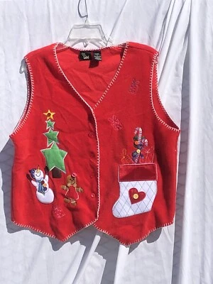 Chaleco polar vintage años 90 Ms. Lee rojo Navidad bordado retazos talla grande Foto 1 de 4