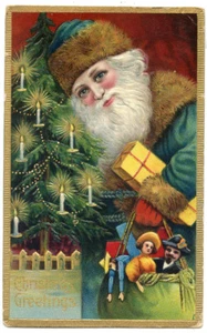 Santa azulado con árbol y bolsa de juguetes - Imagen 1 de 2