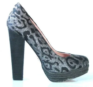 BETSEY JOHNSON black gray animal-print PLATFORMS high heels shoes new Gorgeous - Picture 1 of 4