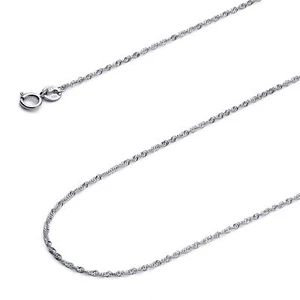 Wellingsale 14k White Gold Solid 0.9mm Singapore Chain Necklace - Picture 1 of 6